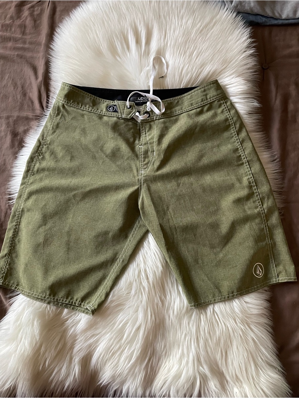Volcom Men's Olive Board Shorts with White Lace